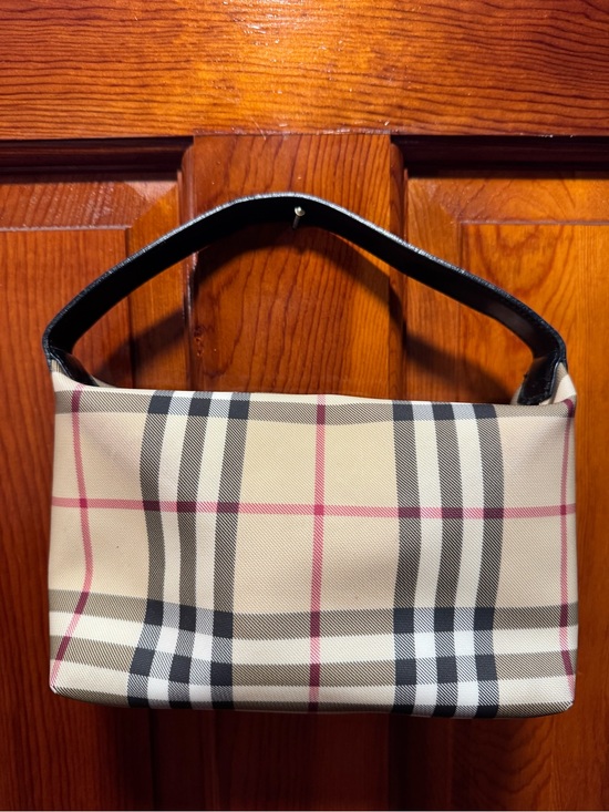 Burberry Handbags - Burberry Beige Plaid Mini Shoulder Bag with Black Handle